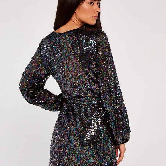NWT - Sequin Puff Sleeve Black Long Sleeve Party Dress - Picture 5 of 5